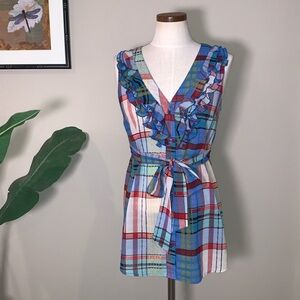 Anthropologie Fei Caricaturist Plaid Sleeveless Tunic Blouse, Size 4
